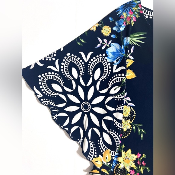 JM Collection Navy Mixed Print Flutter Short Sleeve Women’s Top L - Picture 7 of 10